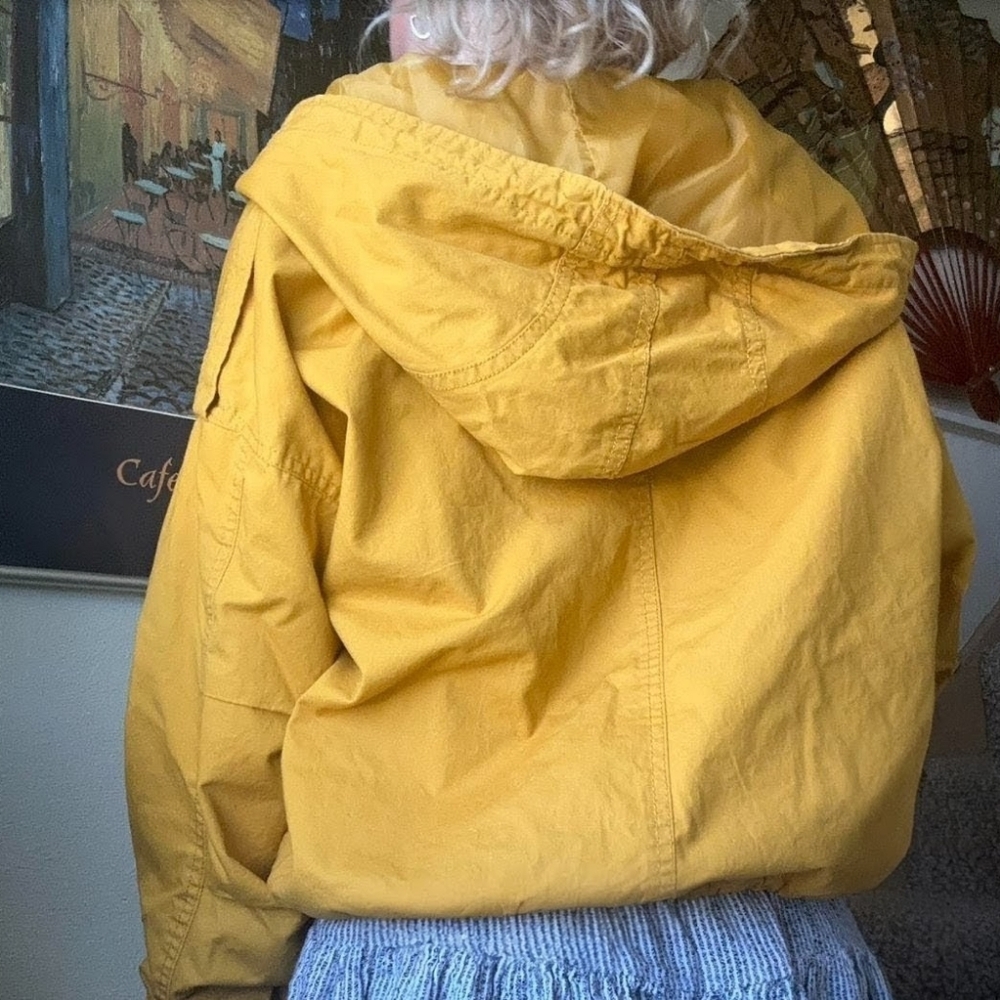 Forever 21 Mustard Yellow Hooded Cargo Jacket, Drawstring Hem, EUC L, Juniors - Picture 3 of 11